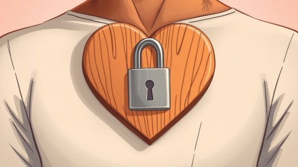 Illustration of overcoming ultra-independence with locked wooden heart on chest.