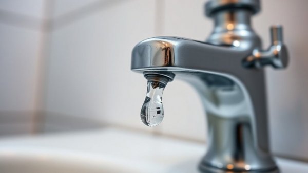 Water conservation tips: Close-up of a dripping chrome faucet.