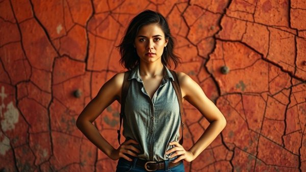 The strong one in my family: determined woman standing amidst cracks.