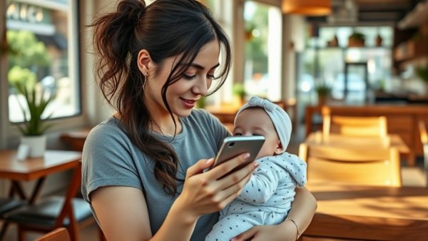 Woman with baby using smartphone at cafe - Why Are We Socializing Less Now