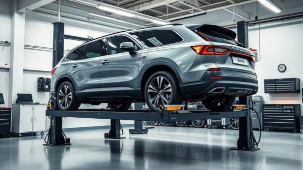 BendPak Wheel Spotting Dish used in modern auto workshop with SUV.