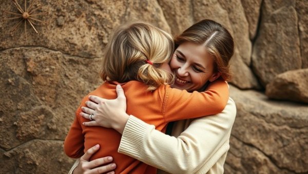 Heartwarming moment, woman and child share an emotional hug, Teaching Kids Emotional Awareness