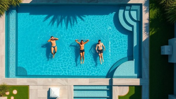 Modern swimming pool with landscaping cover