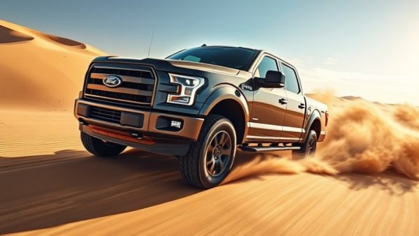 Ford truck in action over desert dunes showcasing Ford Employee Pricing for All.