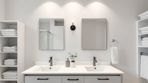 Modern dual-sink bathroom with elegant lighting ideas 2026.