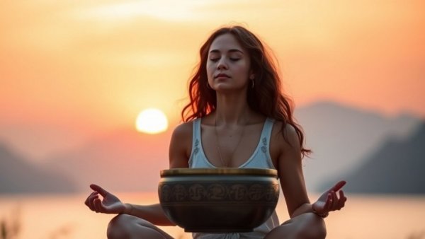 Benefits of Sound Baths for Mental Wellness: Woman meditating at sunset.