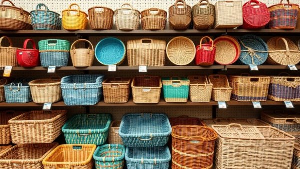 Thrift store finds: Colorful baskets for a clutter-free home.