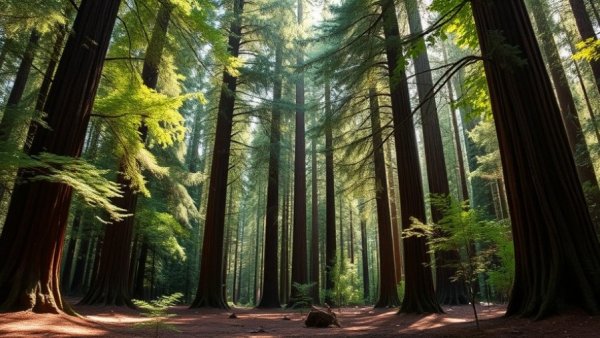 Serene redwood forest showcasing living in redwood forests.