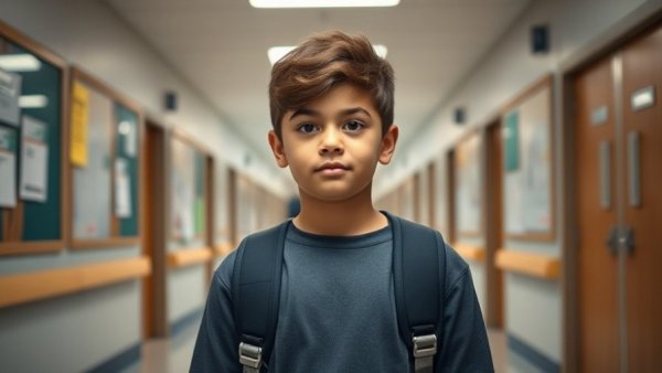 Confident student in a school hallway representing autism-friendly environment.