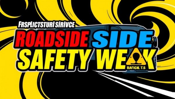 Roadside Service Safety Week banner featuring truck and safety icon, auto repair safety.