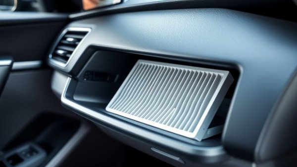 Car interior with open glove compartment showing cabin air filter, highlights car smells warnings.