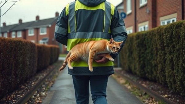 Amazon driver caught in cat theft on security camera in residential area.