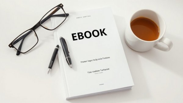 Minimalist eBook cover with coffee and accessories.