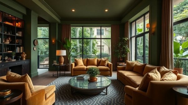 Inviting living room with green walls and elegant decor