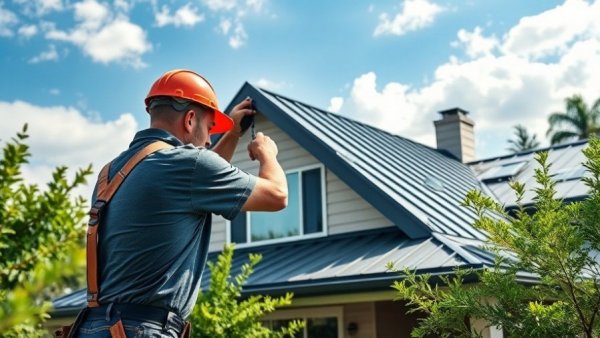 Professional installing metal roof on house, demonstrating benefits of metal roofing for homes.