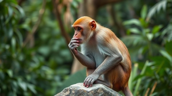 Punch the Monkey viral fame - thoughtful monkey sitting in jungle.