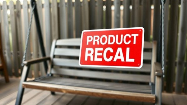 Costco patio swing recall sign displayed over swing.