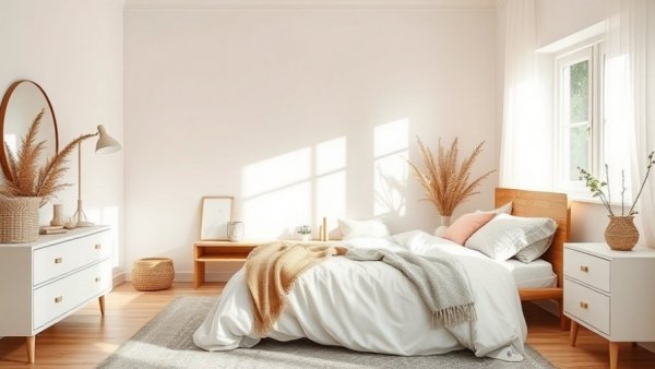 Stylish DIY summer bedroom decor with cozy textiles and natural accents.
