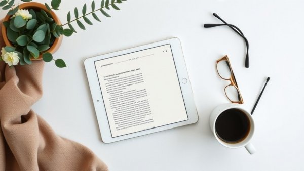 Minimalist book cover with coffee and glasses on a tablet.