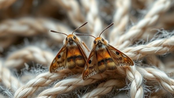 Close-up of moths on wool fibers, related to natural smells that repel moths.