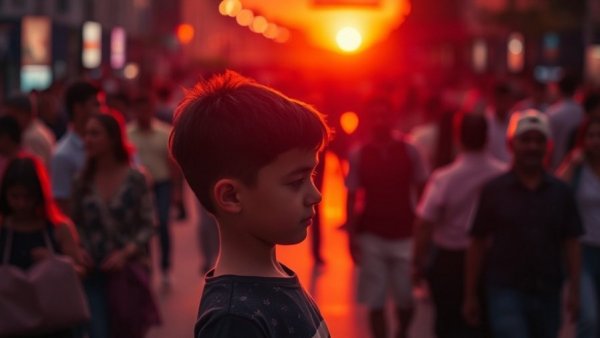 Young boy in crowd, Journey from Blending In to Belonging theme.