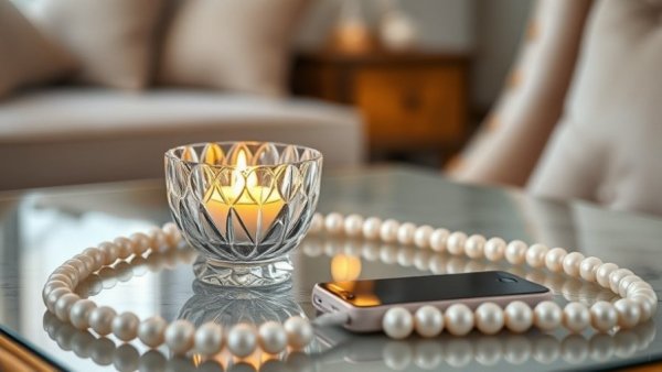 Affordable Bling for Your Home: Crystal candle holder and pearl cable.