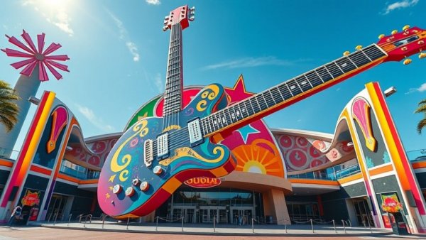 Vibrant guitar sculpture at Disney World's new attraction 2026.