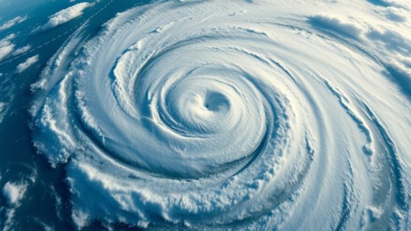 2026 hurricane season predictions: aerial view of swirling hurricane.