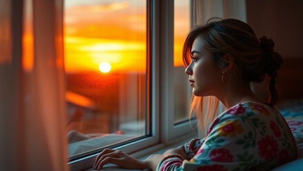 Young woman reflecting during sunset, showcasing the importance of slow growth in personal development.