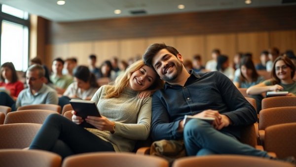 Cozy students in lecture hall, reminiscent of best TV shows like Off Campus