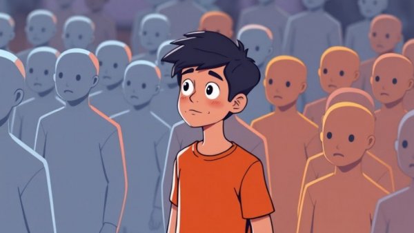Feeling Different and Belonging: A unique person in a crowd looks introspective.