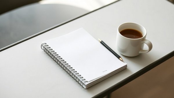 Minimalist e-book cover with coffee and glasses, clean design.