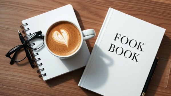 Minimalist ebook cover with coffee and notebook.