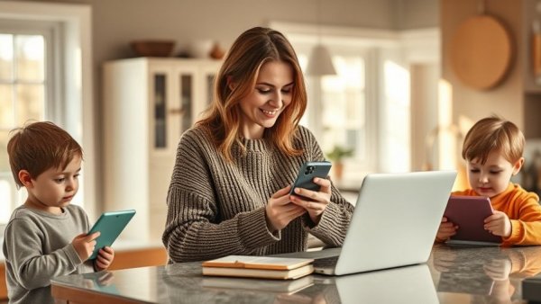 Mother balancing work and parenting at home, illustrating competence fatigue