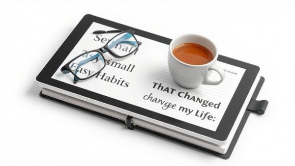 Ebook cover for Seven Small Easy Habits on a tablet.