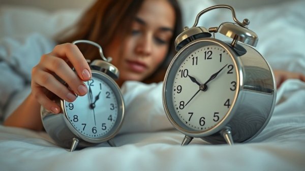 Woman stopping alarm clock; exploring permanent daylight saving time effects.