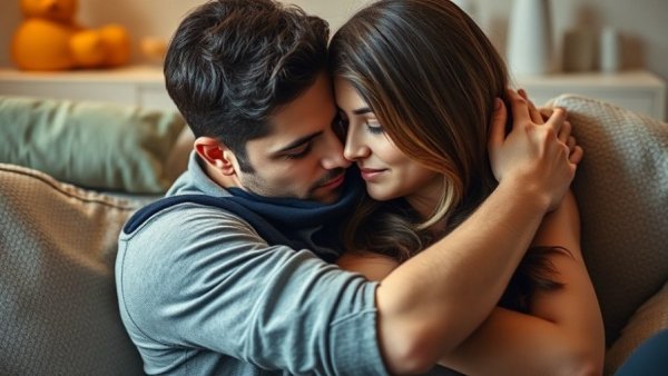 Close couple showing affection in intimate setting.