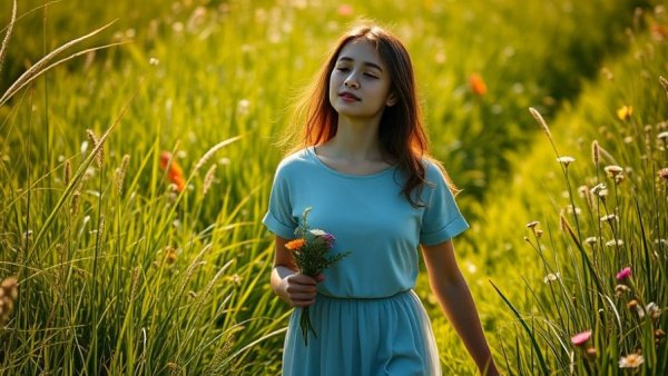 Mindful walking in a green meadow highlighting benefits