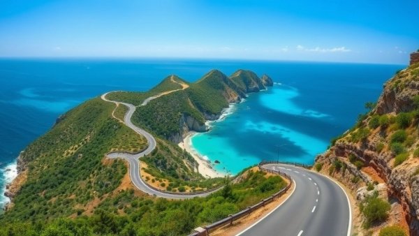 Scenic coastal road along turquoise sea, protecting the environment