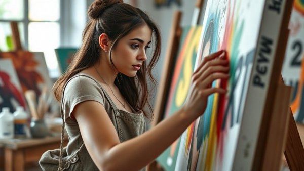 Teen participating in art therapy painting workshop.