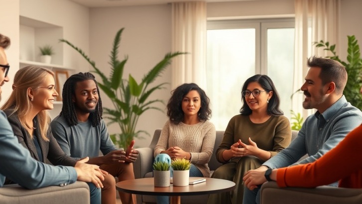 optimistic addiction recovery group, united, celebrating progress together, photorealistic, outdoor barbecue in a sunny park, highly detailed, smiling faces and casual attire, vibrantly illustrated, dynamic bright colors, golden hour lighting, shot with a wide-angle lens.