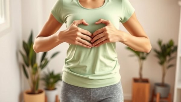 Woman forming heart shape on stomach for gut health focus