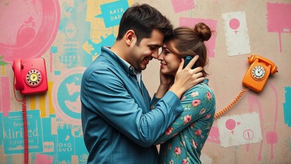Couple embracing with abstract art elements; how to be a couple