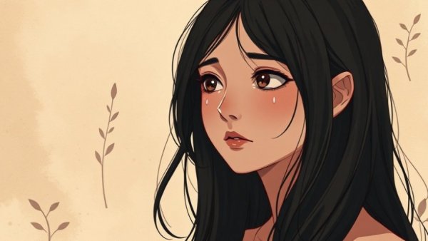Overcoming Sadness - Illustrated woman shedding tears, emotional portrait.