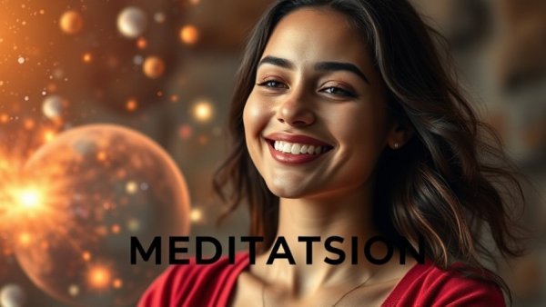 12-minute body scan meditation promo with smiling woman.