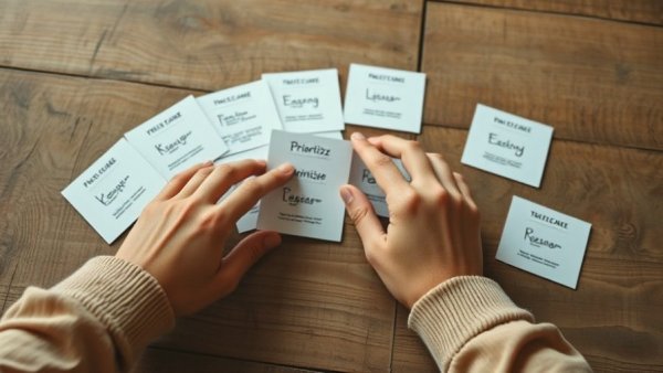Teaching kids time management skills with activity cards on a table