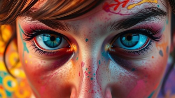 Vibrant abstract eyes painting reflecting mindfulness practices