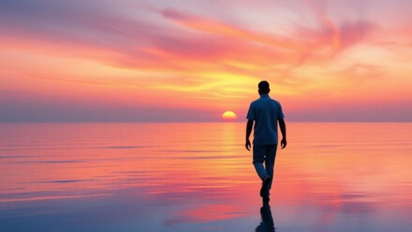 Watercolor painting of a figure walking towards a sunset, symbolizing hope.