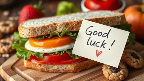 Heartfelt lunchbox notes with a sandwich, apple, and note