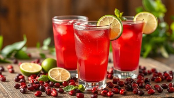 Schisandra berry cocktails with lime, showcasing vibrant colors.